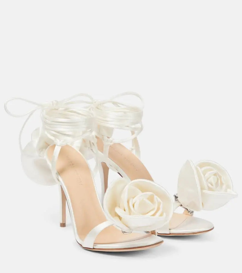 Magda Butrym Floral-appliqué satin sandals