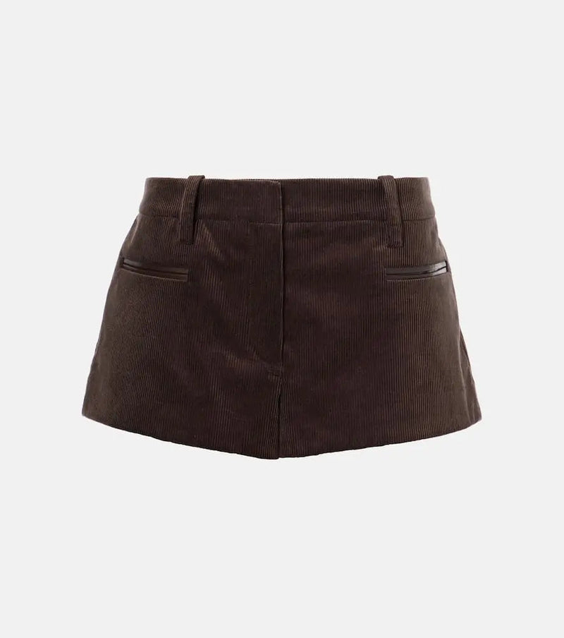 Magda Butrym Leather-trimmed cotton corduroy shorts