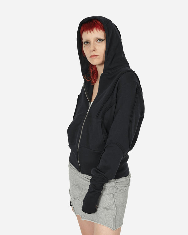 Mainline:RUS/Fr.CA/DE Fraying Detail Zip Up Hooded Sweatshirt Black