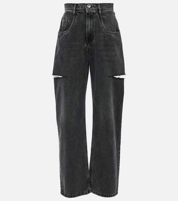 Maison Margiela Cutout high-rise tapered jeans | LYBSTORE