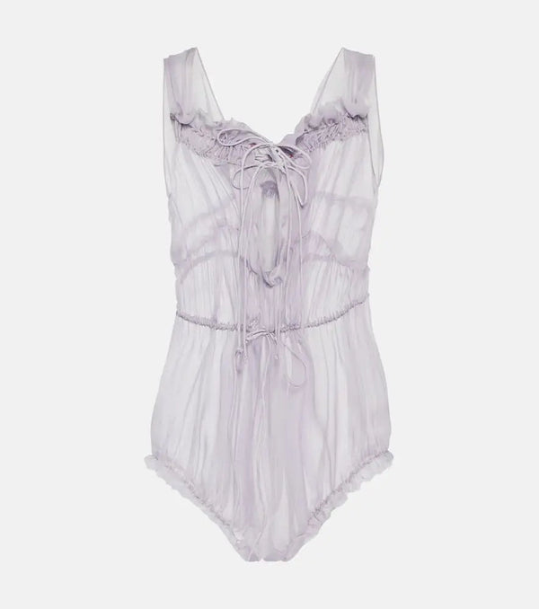 Maison Margiela Frill-trimmed silk bodysuit | LYBSTORE