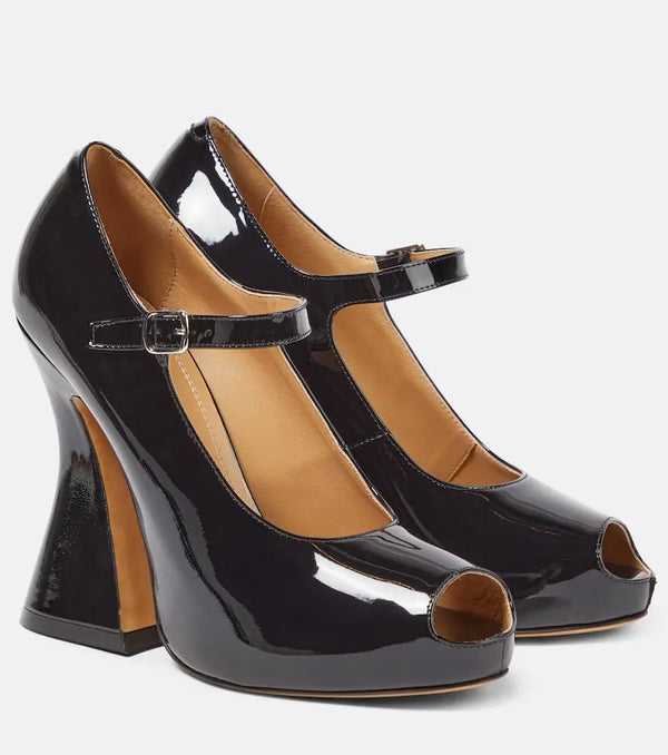 Maison Margiela Patent leather peep-toe Mary Jane pumps | LYBSTORE