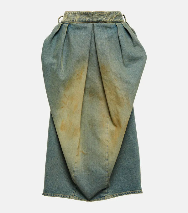 Maison Margiela Pleated denim midi skirt | LYBSTORE