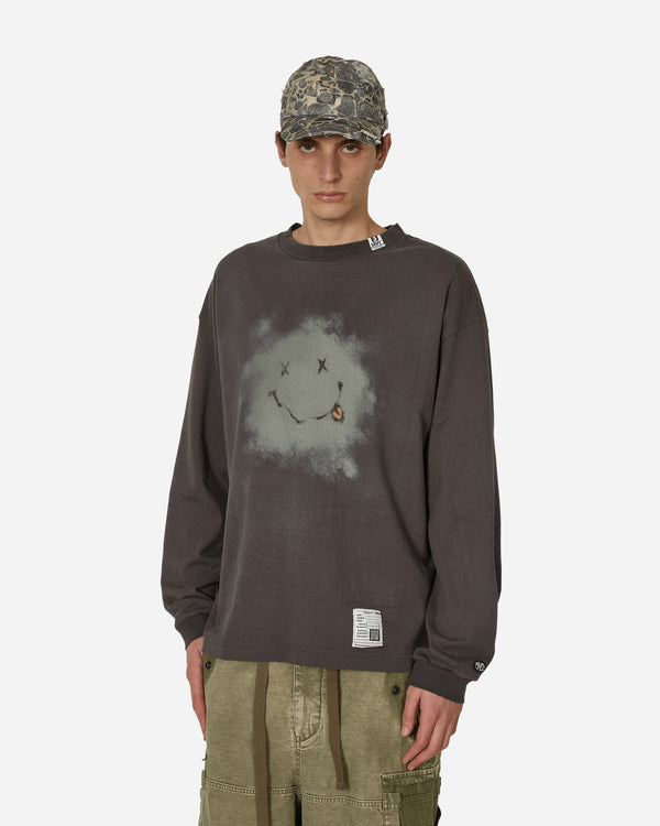 Maison MIHARA YASUHIRO Distressed Smiley Face Printed Longsleeve T-Shirt Black