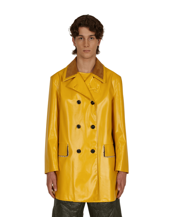 Maison Margiela Coated Cotton Double Breasted Raincoat Yellow