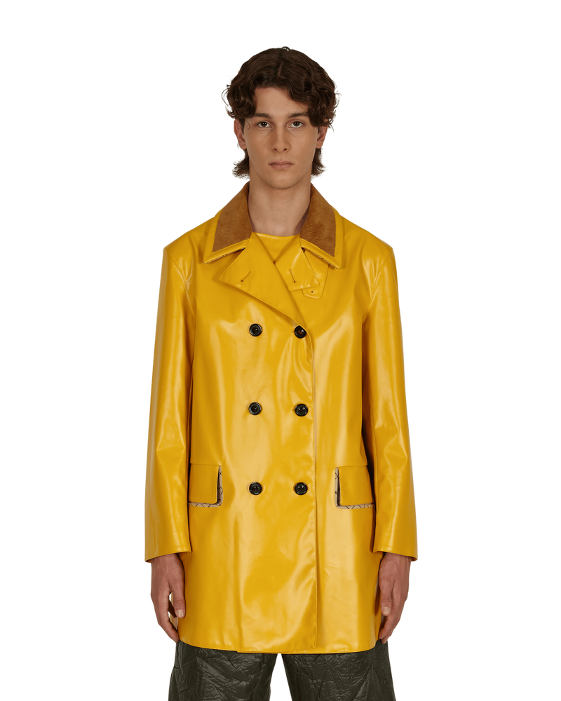 Maison Margiela Coated Cotton Double Breasted Raincoat Yellow