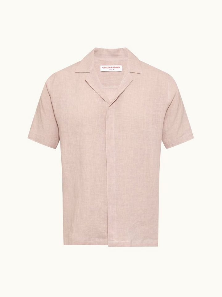 Maitan - Relaxed Fit Capri Collar Italian Linen Shirt In Seashell Pink