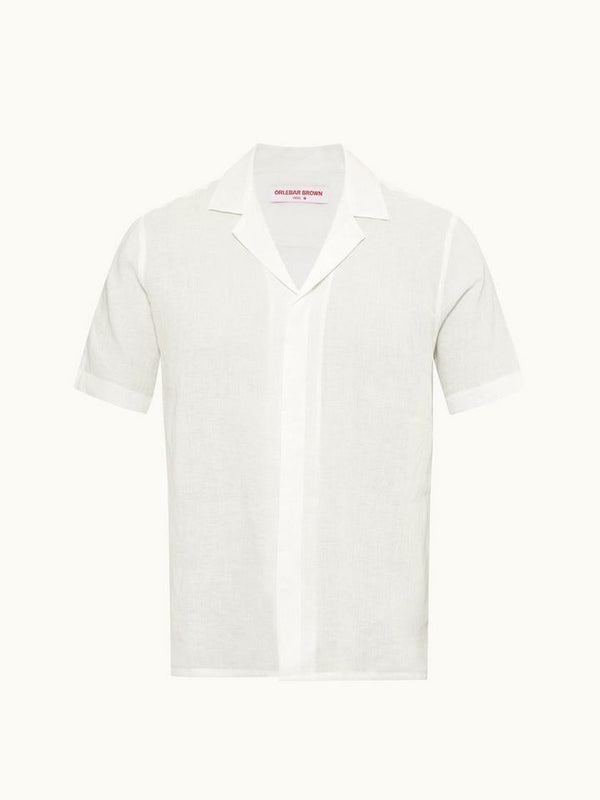 Maitan - White Relaxed Fit Capri Collar Linen Shirt