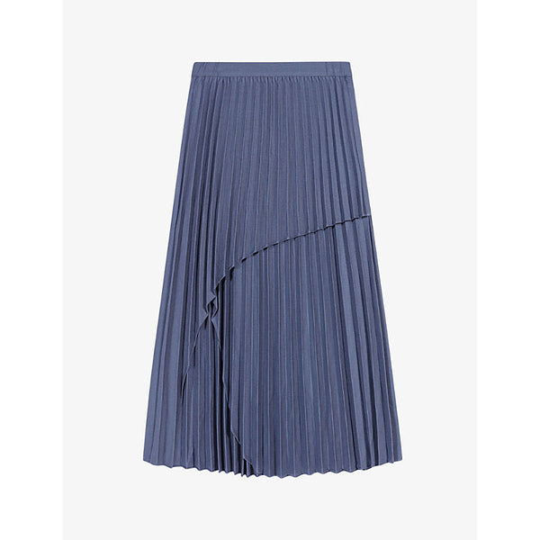 Maje Asymmetric-panel high-rise pleated stretch-woven midi skirt | LYBSTORE