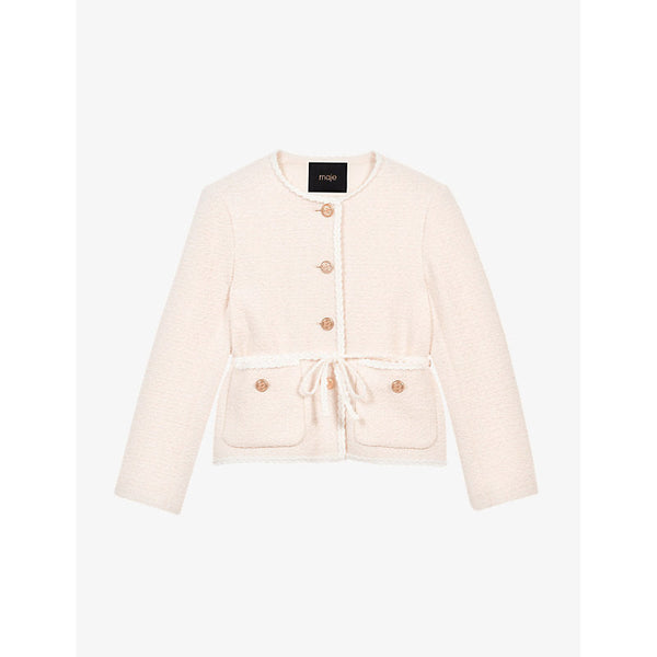 Maje Belted braided-trim woven jacket | LYBSTORE