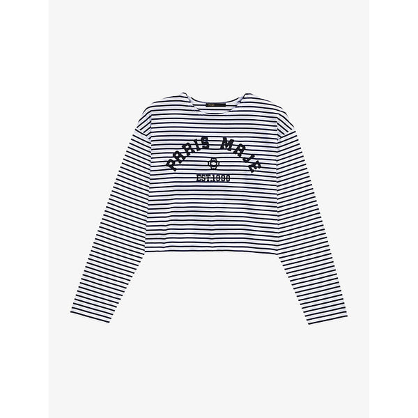 Womens Maje Brand-appliqué striped cotton top