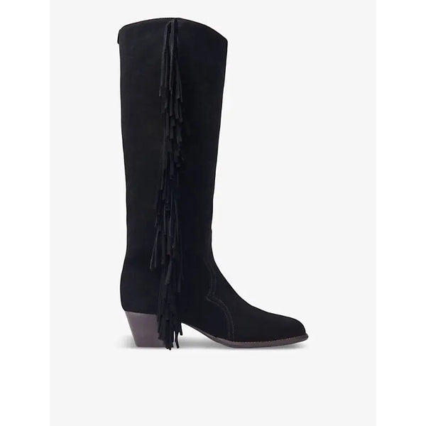 Maje Fringed-trim suede knee-high boots