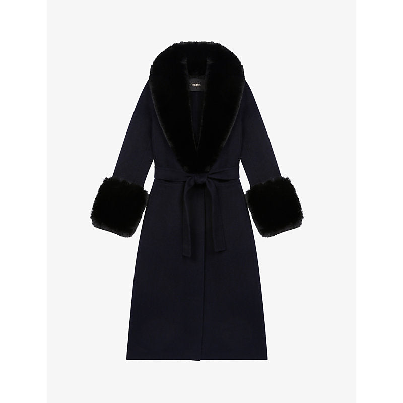 Maje Galaxyra faux fur-collar wool-blend coat