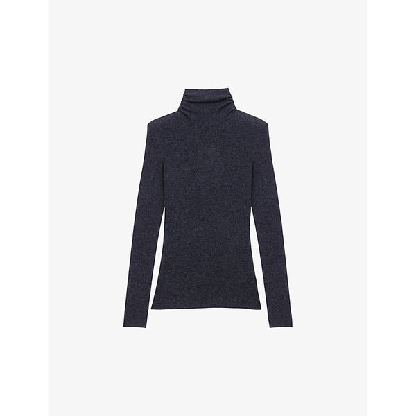 Womens Maje High-neck slim-fit wool and silk-blend jumper