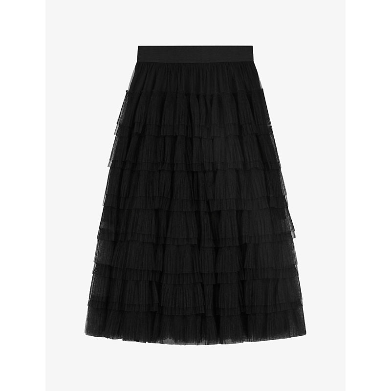 Maje Josepha ruffle-tiered tulle midi skirt | LYBSTORE