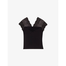 Maje Liliona lace-panel stretch-woven top | LYBSTORE