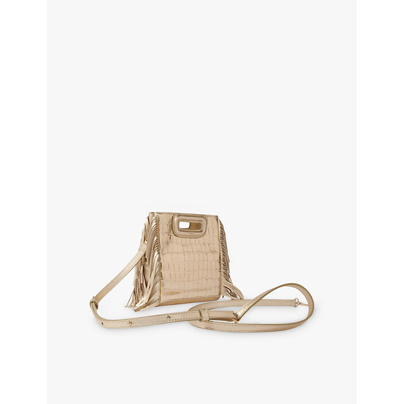 Maje Mini M croc-embossed metallic leather cross-body bag | LYBSTORE