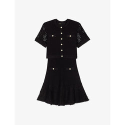 Maje Openwork-embroidered short-sleeve knitted mini dress | LYBSTORE