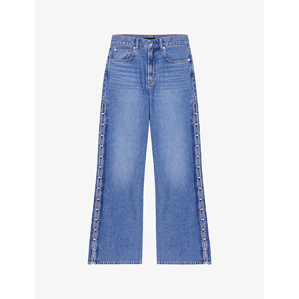 Maje Pearl-embellished wide-leg denim jeans | LYBSTORE