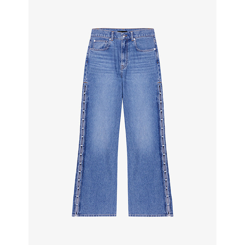 Maje Pearl-embellished wide-leg denim jeans | LYBSTORE