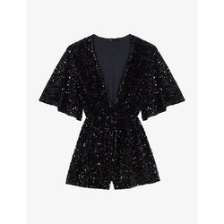 Womens Maje Sequin-embellished short-sleeve woven playsuit