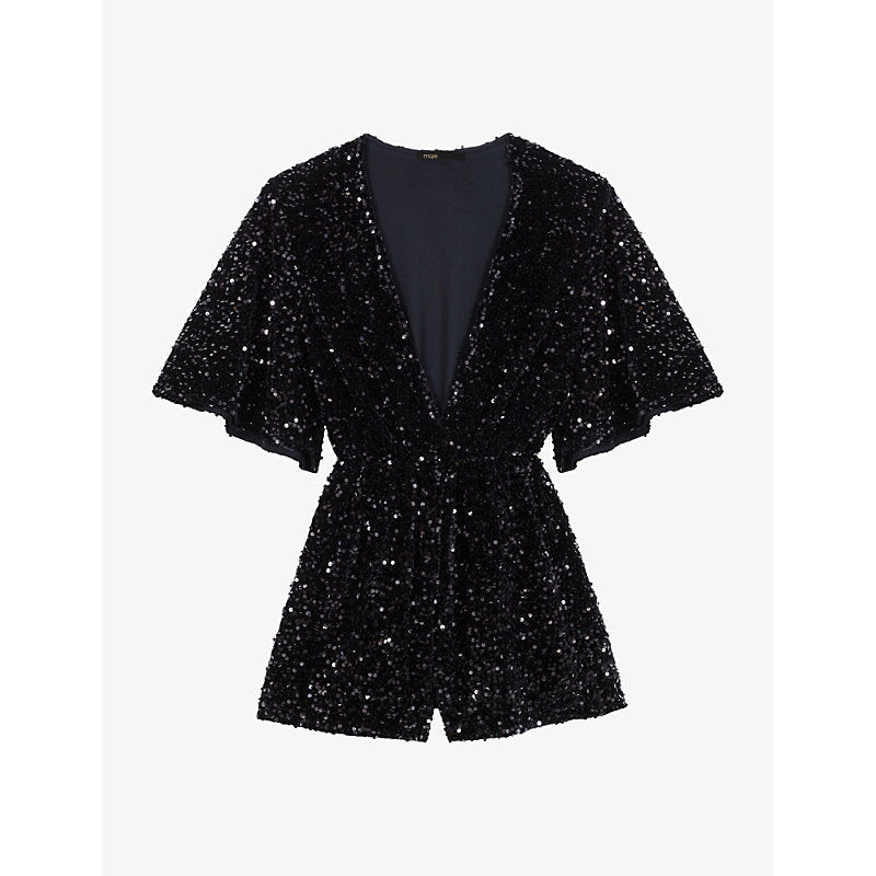 Womens Maje Sequin-embellished short-sleeve woven playsuit