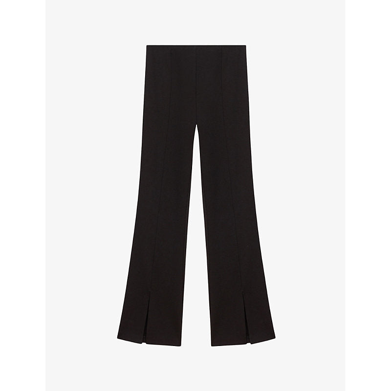 Maje Split-cuff flare-leg high-rise stretch-woven trousers | LYBSTORE