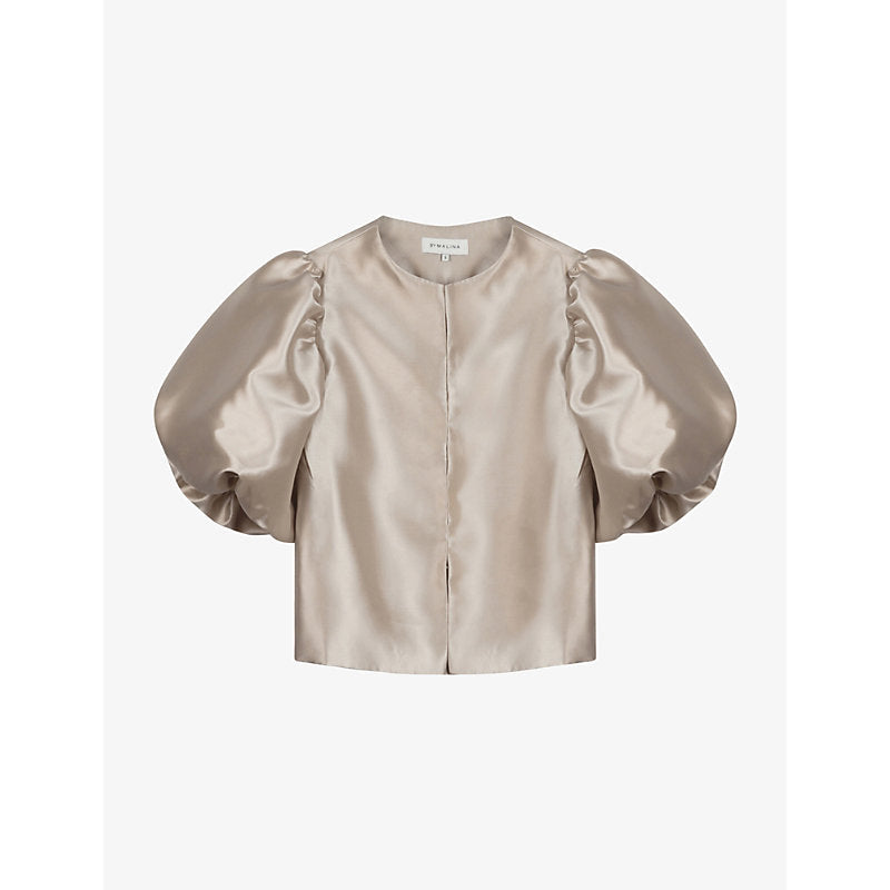 Malina Cleo balloon-sleeve satin blouse