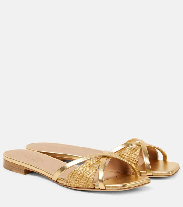 Malone Souliers Penn raffia and metallic leather sandals | LYBSTORE