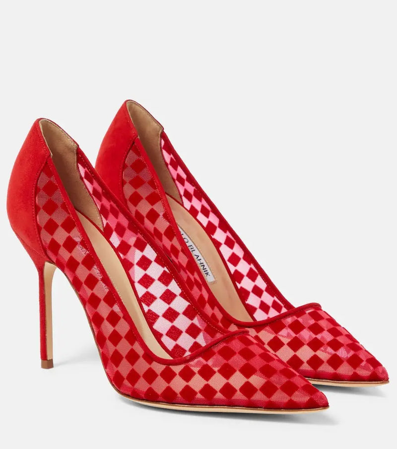 Manolo Blahnik Bbla 105 checked leather-trimmed pumps | LYBSTORE