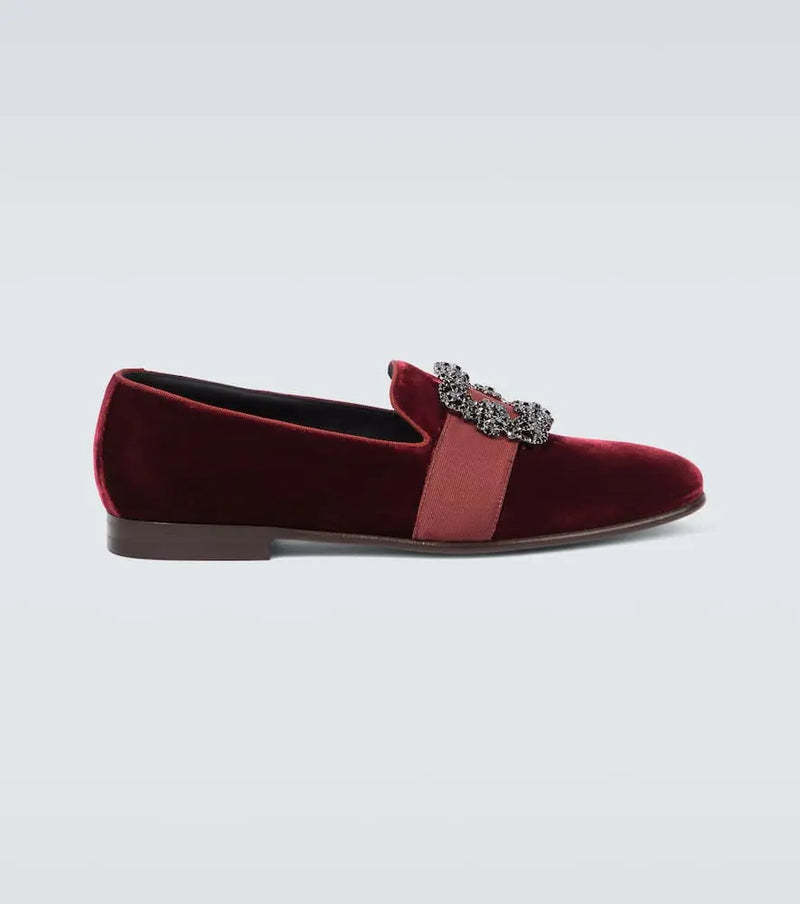 Manolo Blahnik Carlton embellished velvet loafers