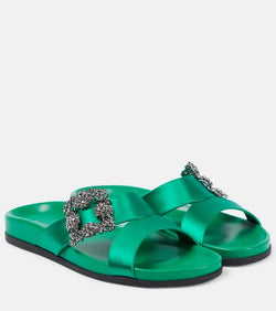 Manolo Blahnik Chilanghi embellished satin sandals | LYBSTORE