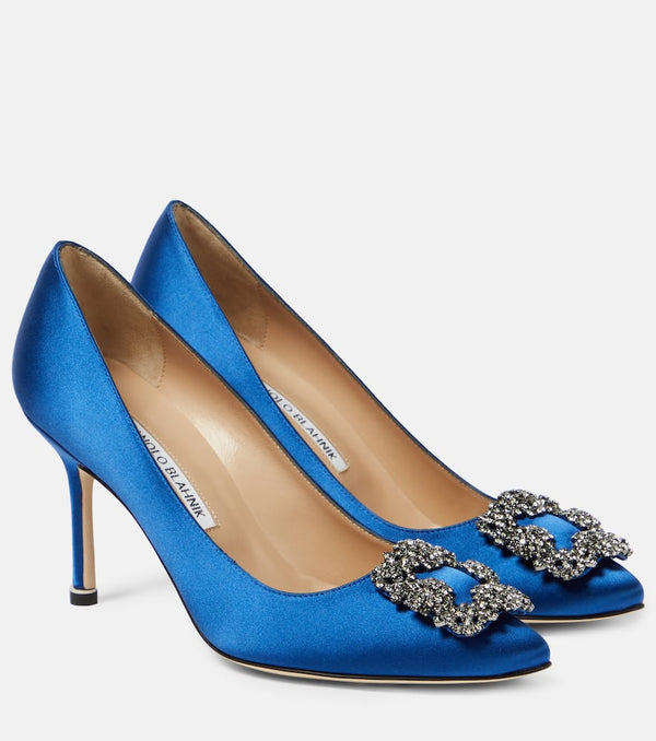 Manolo Blahnik Hangisi 90 embellished satin pumps | LYBSTORE