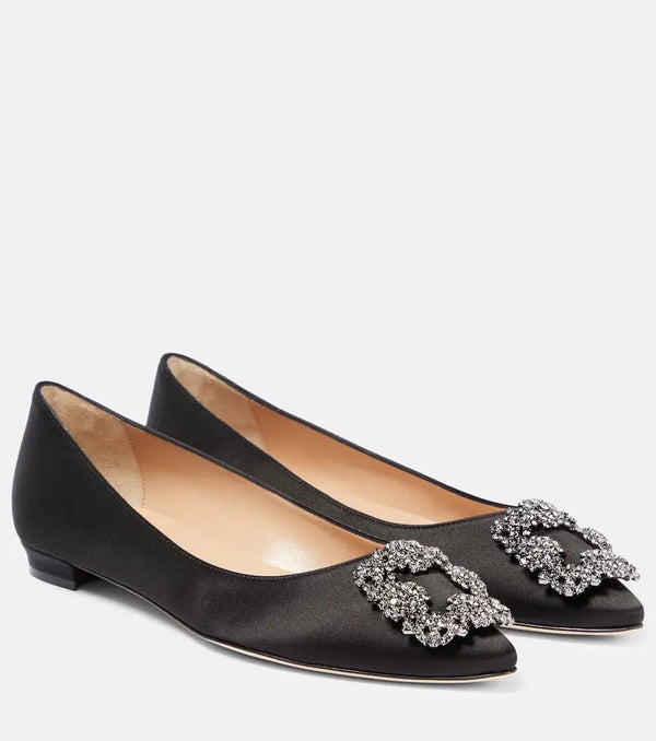 Manolo Blahnik Hangisiflat embellished satin ballet flats | LYBSTORE