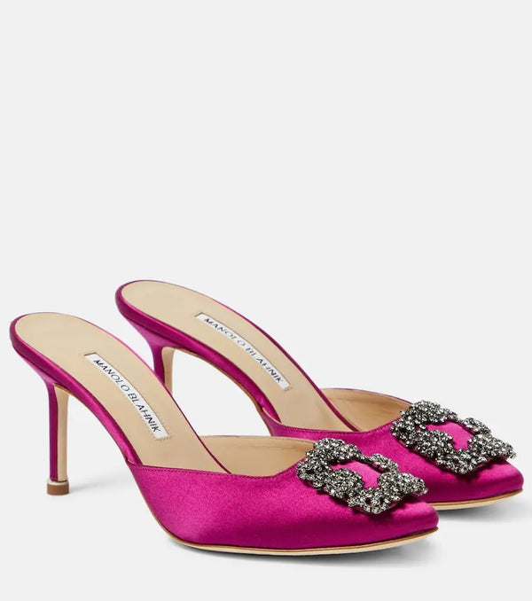 Manolo Blahnik Hangisimu 70 embellished satin mules | LYBSTORE