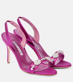 Manolo Blahnik Lamisan embellished satin slingback sandals