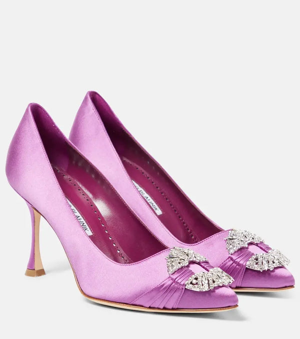 Manolo Blahnik Maidapump embellished satin pumps | LYBSTORE