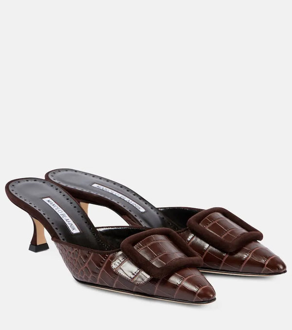 Manolo Blahnik Maysalebi 50 croc-effect leather mules | LYBSTORE