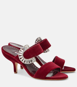 Manolo Blahnik Memonia embellished velvet mules