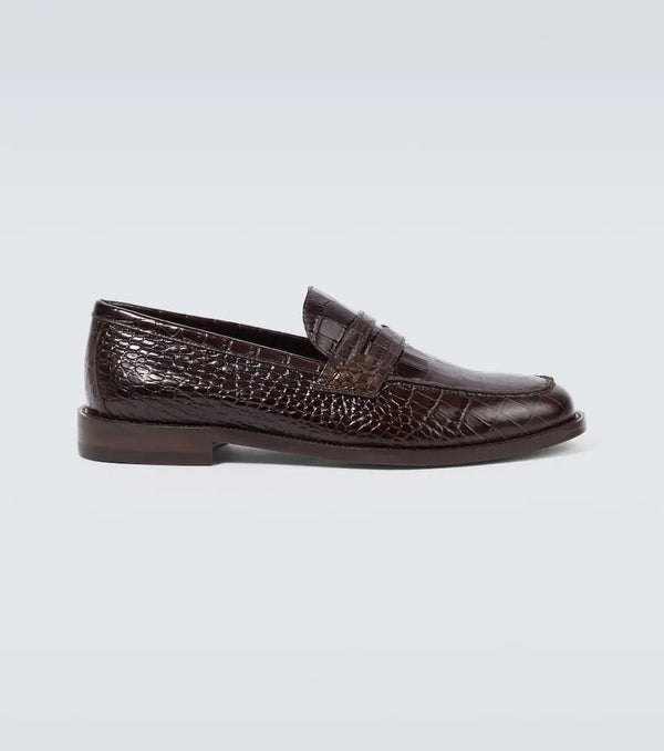 Manolo Blahnik Perry croc-effect leather penny loafers | LYBSTORE