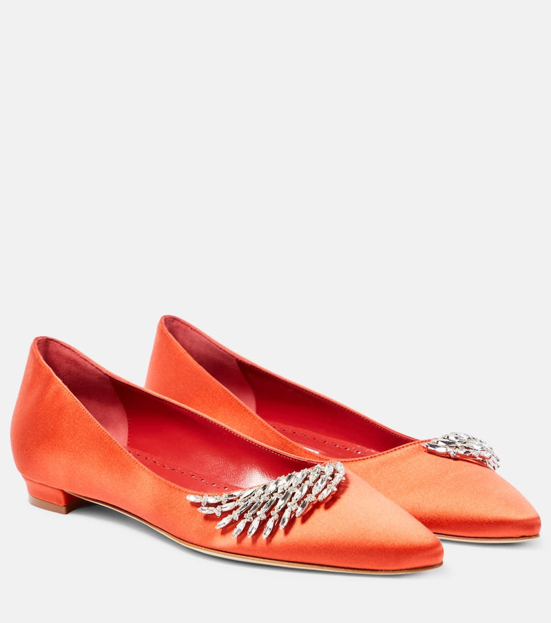 Manolo Blahnik Pluma embellished satin ballet flats