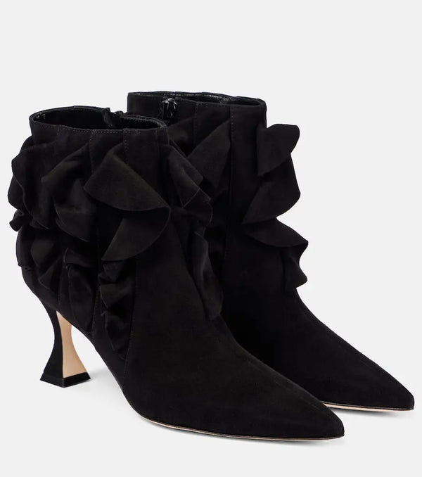 Manolo Blahnik Pompa ruffled suede booties | LYBSTORE