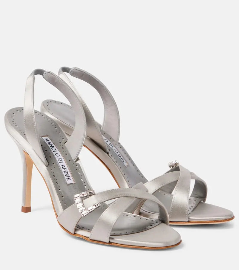 Manolo Blahnik Ramisli embellished satin slingback sandals