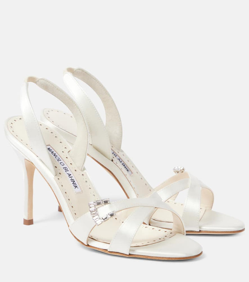 Manolo Blahnik Ramisli embellished satin slingback sandals