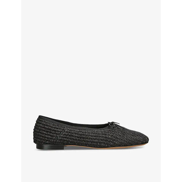 Mansur Gavriel Square-toe raffia and leather ballet flats