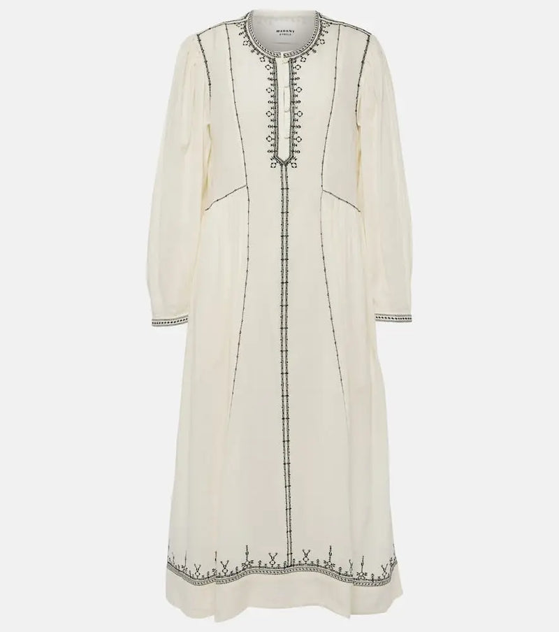 Marant Etoile Pippa embroidered cotton midi dress | LYBSTORE