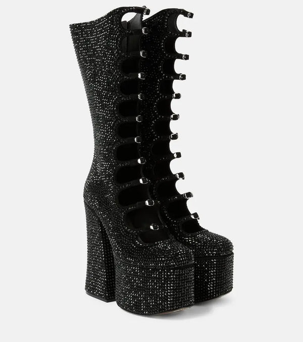 Marc Jacobs Kiki embellished suede platform knee-high boots | LYBSTORE