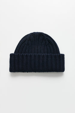 Margaret Howell Chunky Rib Beanie Merino Cashmere Navy