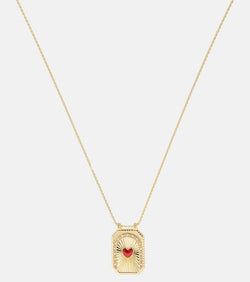 Marie Lichtenberg Heart Scapular 18kt gold necklace with diamonds and enamel