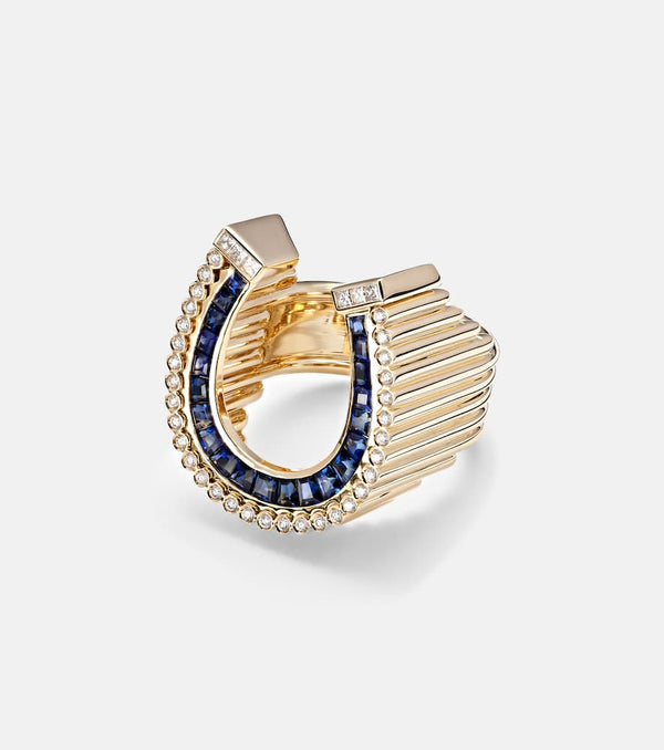 Marie Lichtenberg Horseshoe 18kt gold ring with diamonds and sapphires